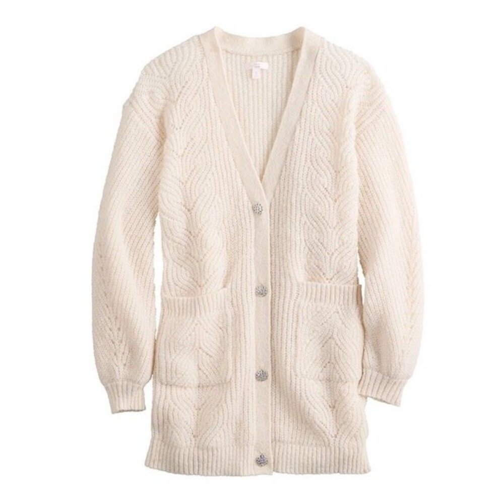 NEW Lauren Conrad Long Cardigan‎ Layering Sweater Bare Linen Ivory V-Neck Small